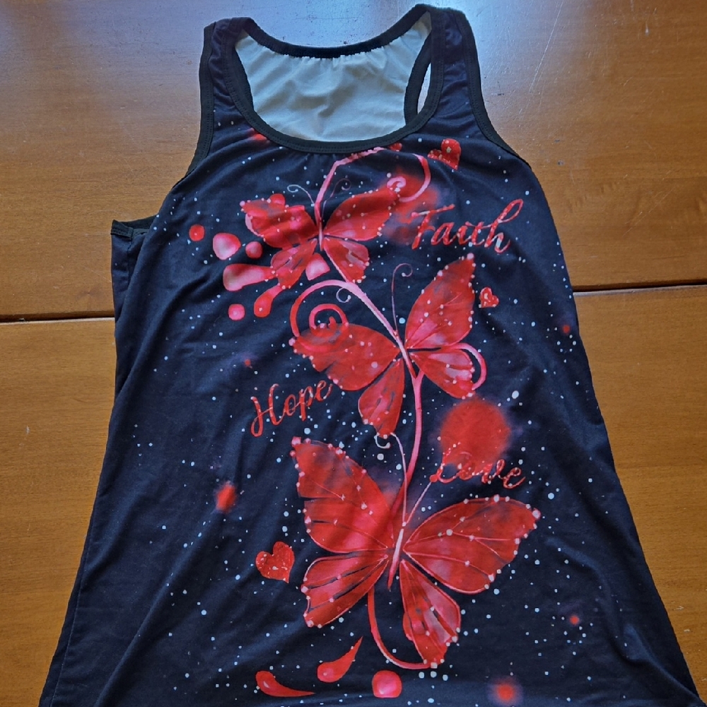 Women’s Black Tank Top with Red Butterfly Graphic